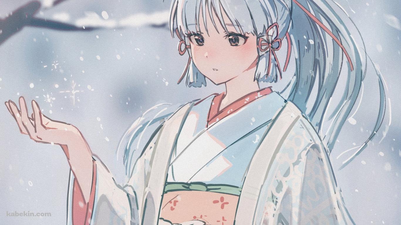 雪に手をかざす着物を着た神里綾華 / 原神の壁紙(1366px x 768px) 高画質 PC・デスクトップ用