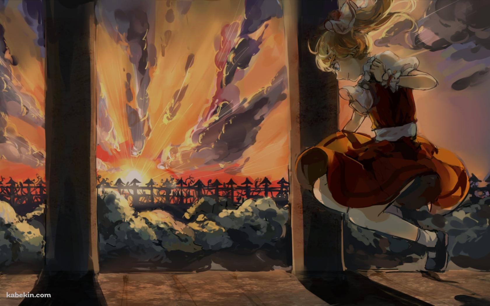 夕陽とジャンプするフランドール・スカーレット / 東方の壁紙(1680px x 1050px) 高画質 PC・デスクトップ用