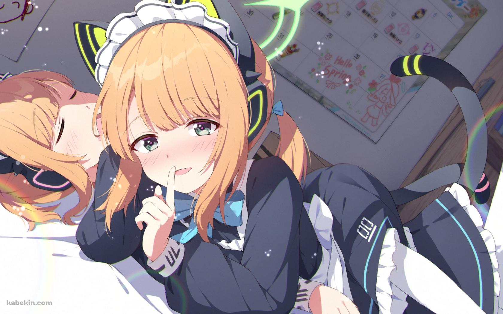 メイド姿の可愛い才羽モモイと才羽ミドリ / 先生 / ブルーアーカイブの壁紙(1680px x 1050px) 高画質 PC・デスクトップ用