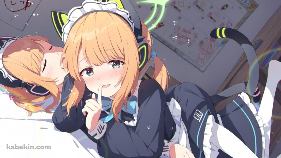 メイド姿の可愛い才羽モモイと才羽ミドリ / 先生 / ブルーアーカイブの壁紙(960px x 540px) 高画質 PC・デスクトップ用