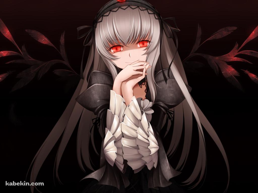 赤い瞳でこちらを見つめる水銀燈 / ローゼンメイデンの壁紙(1024px x 768px) 高画質 PC・デスクトップ用