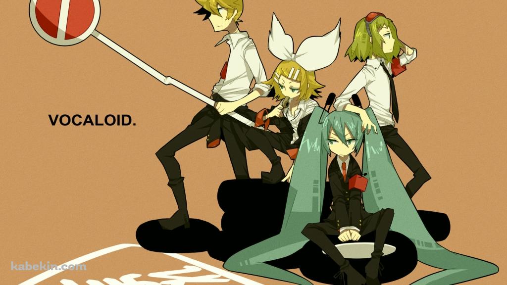 止まれの標識を持つボーカロイド / 初音ミク / 鏡音リン / 鏡音レン / GUMIの壁紙(1024px x 576px) 高画質 PC・デスクトップ用