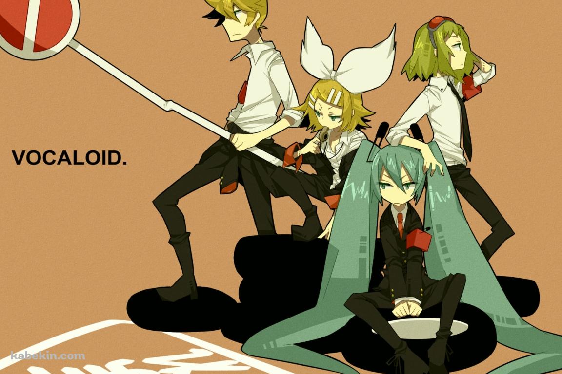 止まれの標識を持つボーカロイド / 初音ミク / 鏡音リン / 鏡音レン / GUMIの壁紙(1152px x 768px) 高画質 PC・デスクトップ用