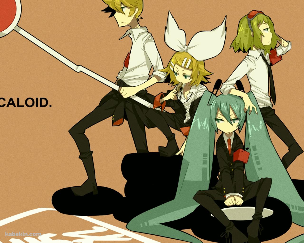 止まれの標識を持つボーカロイド / 初音ミク / 鏡音リン / 鏡音レン / GUMIの壁紙(1280px x 1024px) 高画質 PC・デスクトップ用