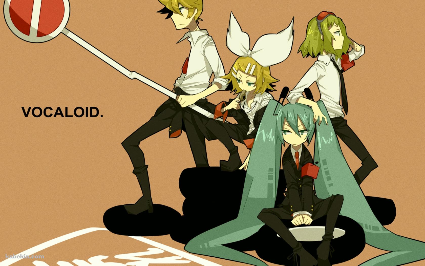 止まれの標識を持つボーカロイド / 初音ミク / 鏡音リン / 鏡音レン / GUMIの壁紙(1680px x 1050px) 高画質 PC・デスクトップ用