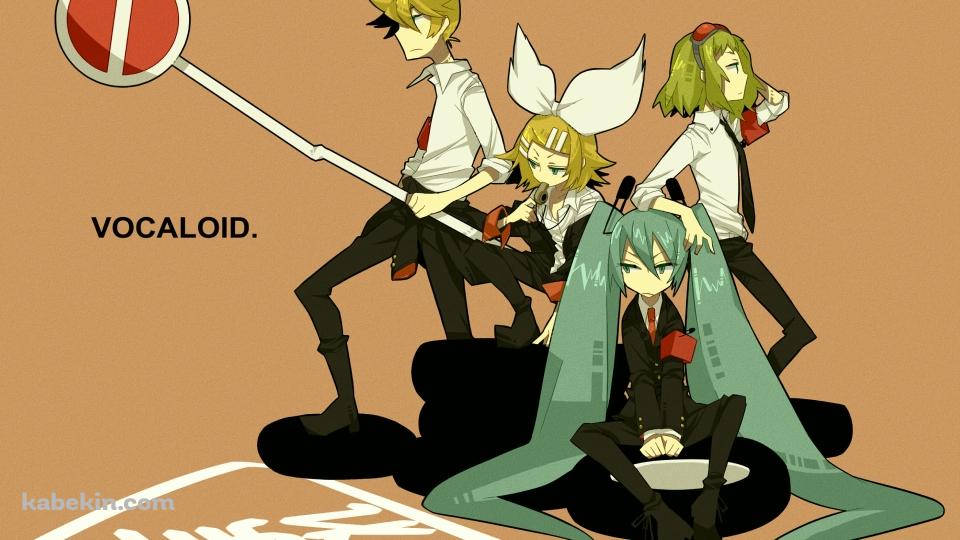 止まれの標識を持つボーカロイド / 初音ミク / 鏡音リン / 鏡音レン / GUMIの壁紙(960px x 540px) 高画質 PC・デスクトップ用