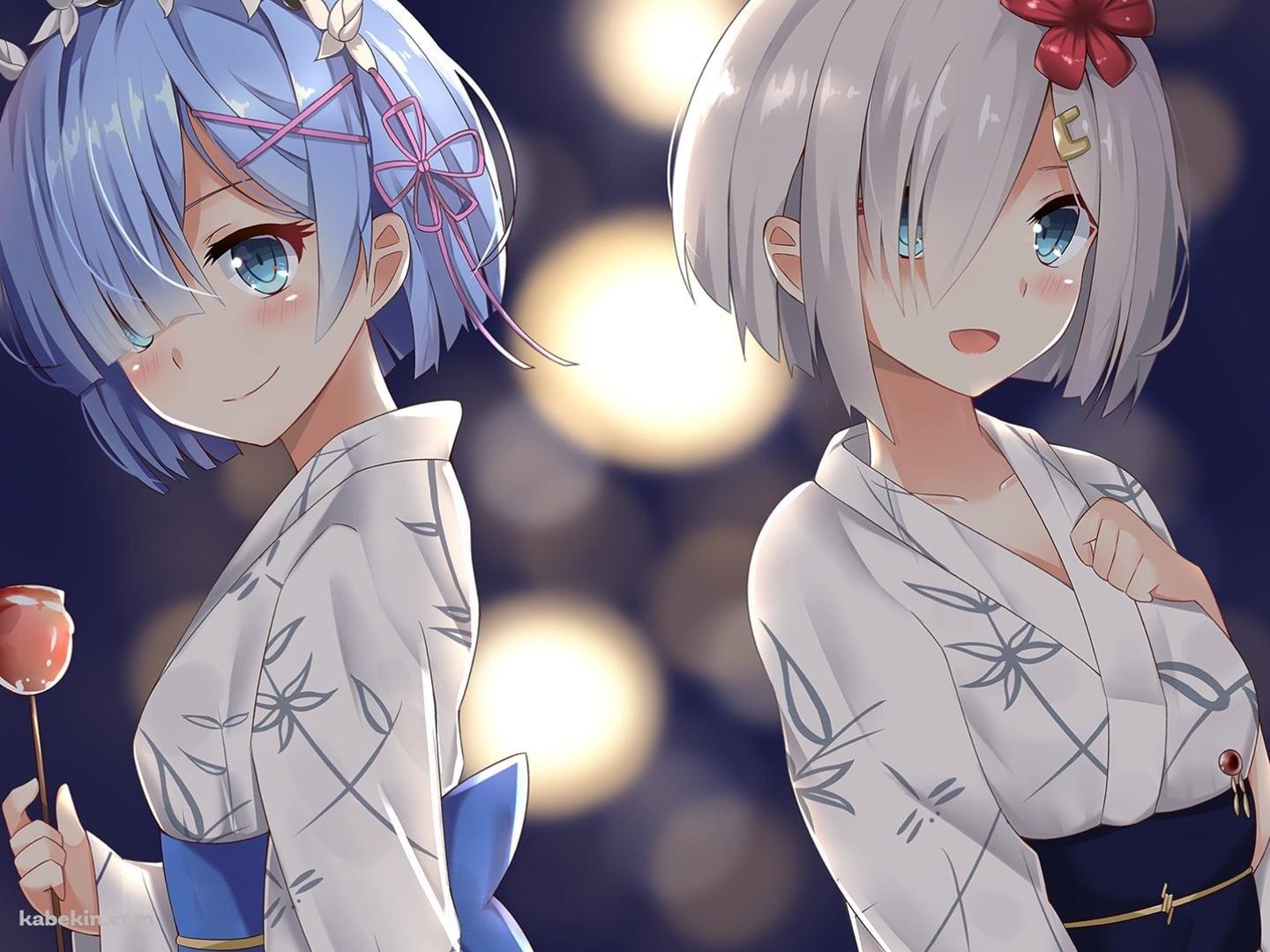 浴衣を着た可愛いレムと浜風 / 艦隊これくしょん / Re:ゼロから始める異世界生活の壁紙(1440px x 1080px) 高画質 PC・デスクトップ用