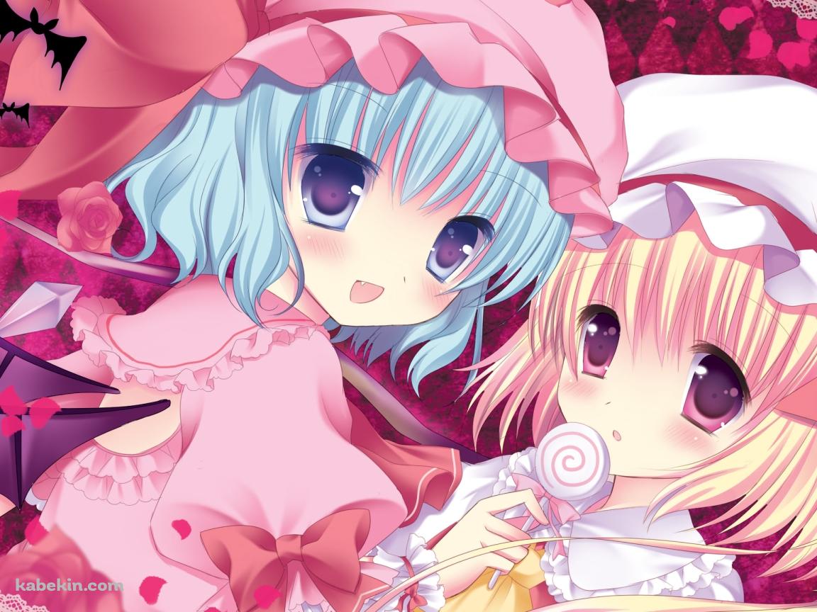 ピンクの薔薇とレミリア・スカーレットとフランドール・スカーレット / 東方の壁紙(1152px x 864px) 高画質 PC・デスクトップ用