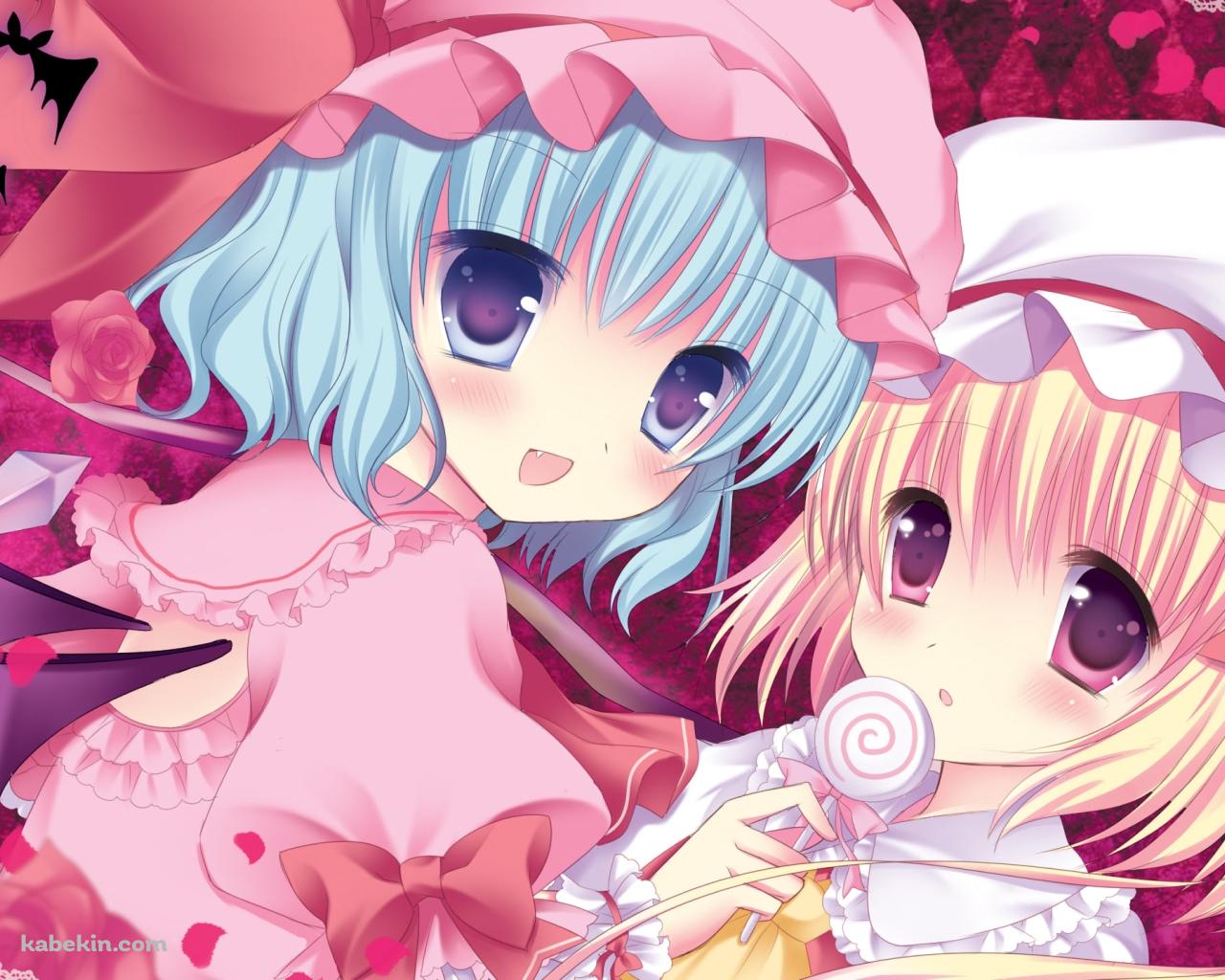 ピンクの薔薇とレミリア・スカーレットとフランドール・スカーレット / 東方の壁紙(1280px x 1024px) 高画質 PC・デスクトップ用