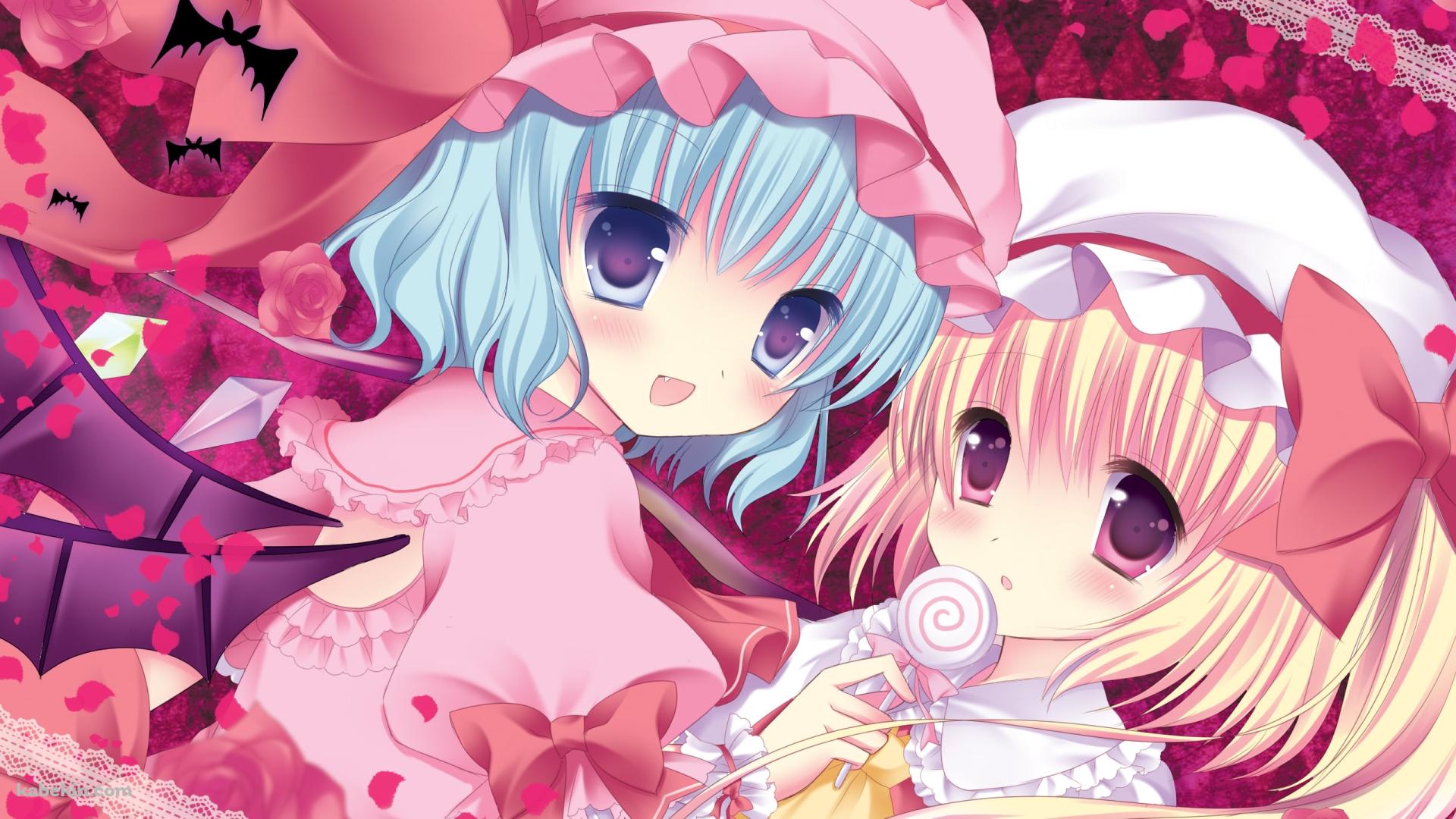 ピンクの薔薇とレミリア・スカーレットとフランドール・スカーレット / 東方の壁紙(1920px x 1080px) 高画質 PC・デスクトップ用