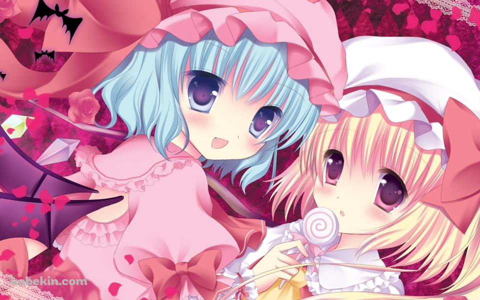 ピンクの薔薇とレミリア・スカーレットとフランドール・スカーレット / 東方の壁紙(960px x 600px) 高画質 PC・デスクトップ用