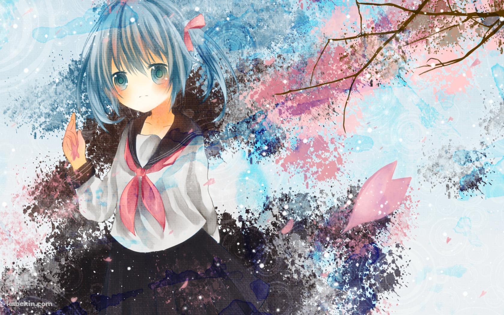 桜の花とセーラー服を着た可愛い初音ミク / ボーカロイドの壁紙(1680px x 1050px) 高画質 PC・デスクトップ用