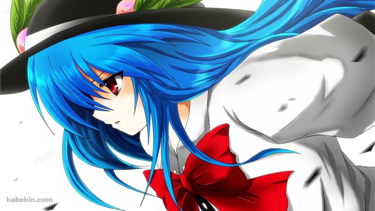 青い髪色の比那名居天子 / 東方の壁紙(1242px x 698px) 高画質 PC・デスクトップ用