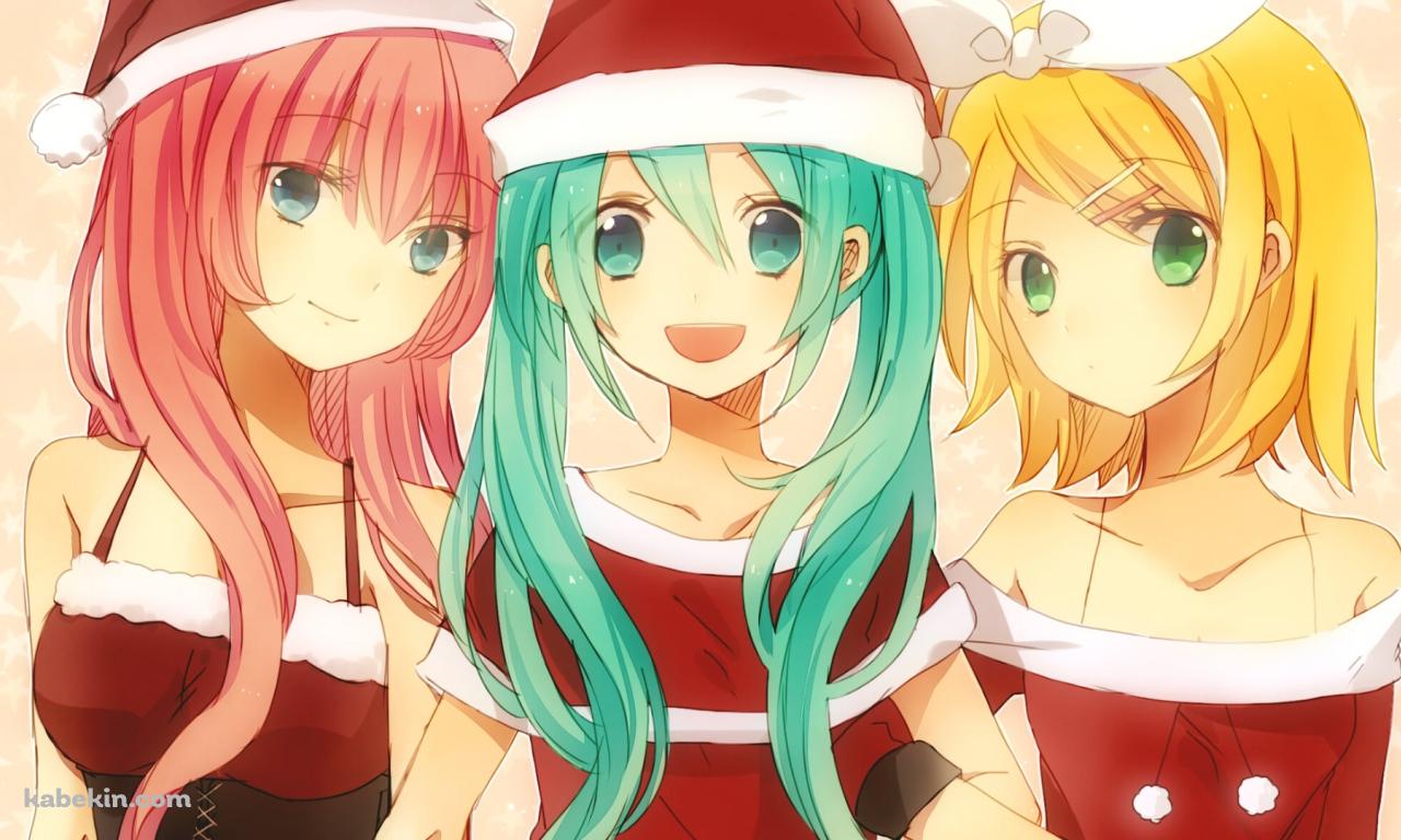 サンタコスの初音ミクと巡音ルカと鏡音リン / ボーカロイドの壁紙(1280px x 768px) 高画質 PC・デスクトップ用