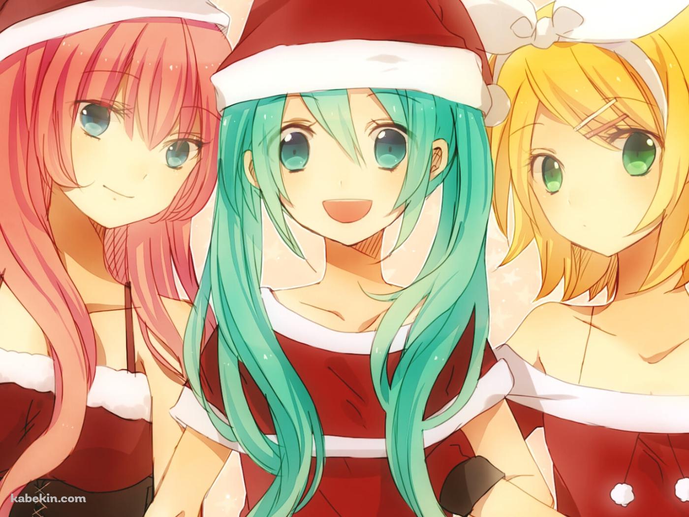 サンタコスの初音ミクと巡音ルカと鏡音リン / ボーカロイドの壁紙(1400px x 1050px) 高画質 PC・デスクトップ用