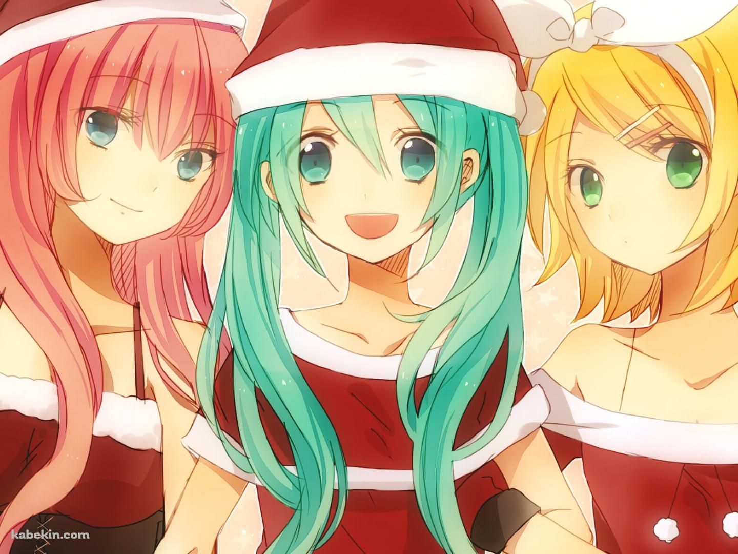 サンタコスの初音ミクと巡音ルカと鏡音リン / ボーカロイドの壁紙(1440px x 1080px) 高画質 PC・デスクトップ用