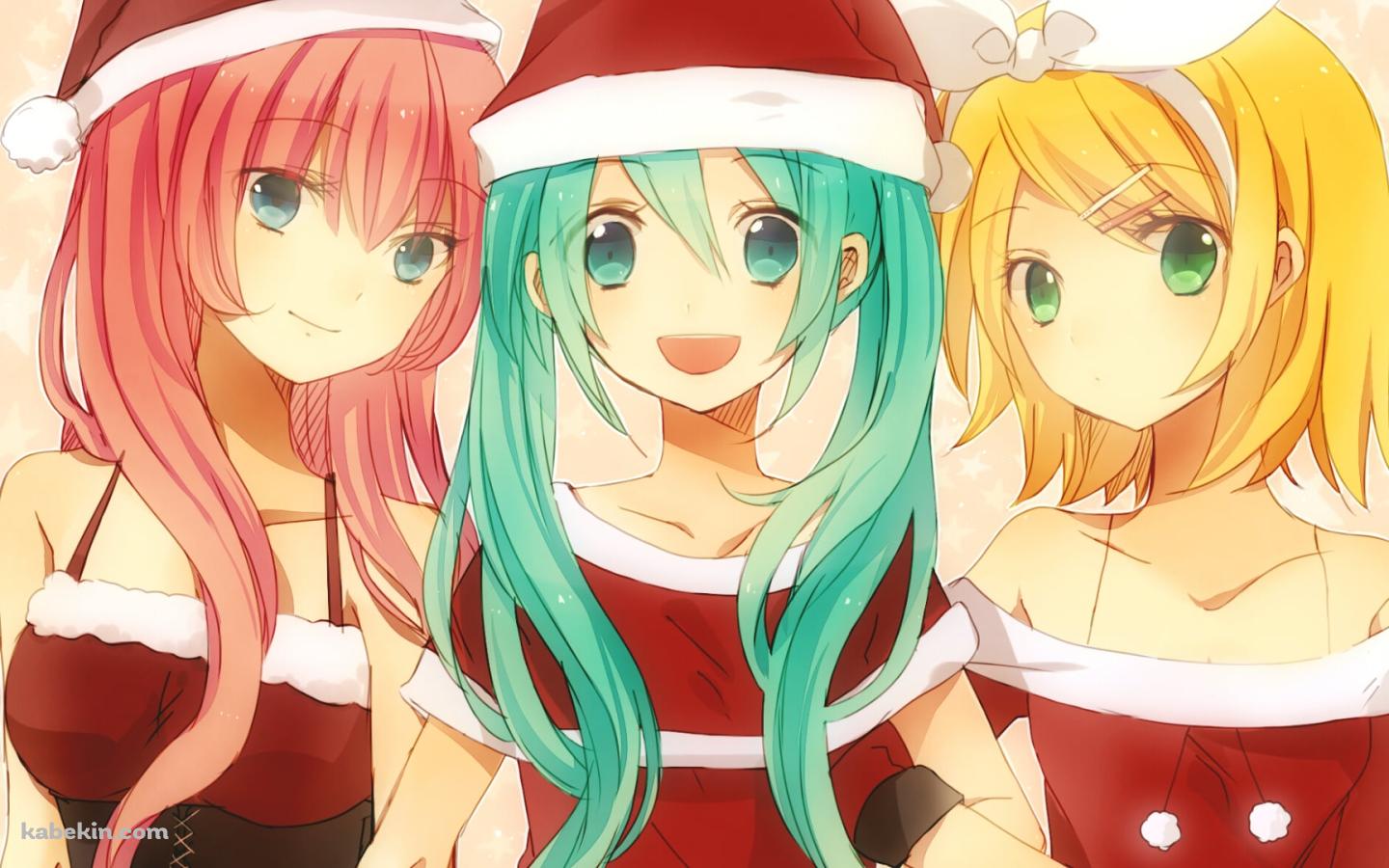 サンタコスの初音ミクと巡音ルカと鏡音リン / ボーカロイドの壁紙(1440px x 900px) 高画質 PC・デスクトップ用