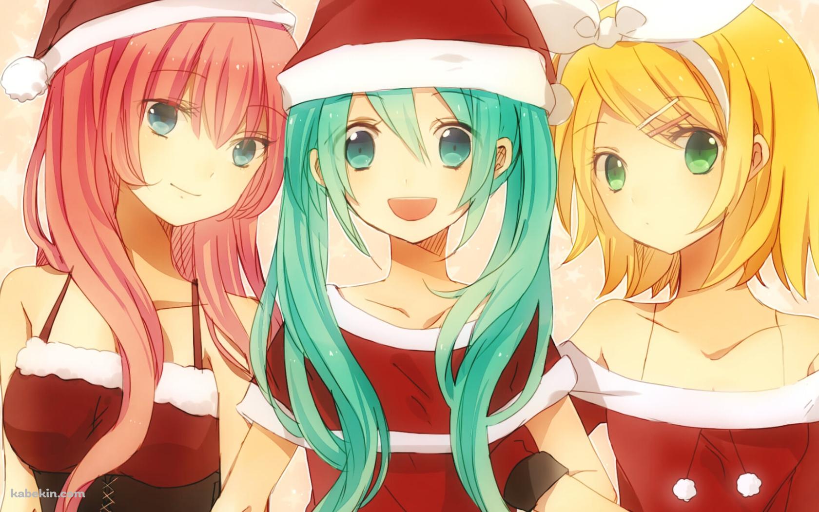 サンタコスの初音ミクと巡音ルカと鏡音リン / ボーカロイドの壁紙(1680px x 1050px) 高画質 PC・デスクトップ用