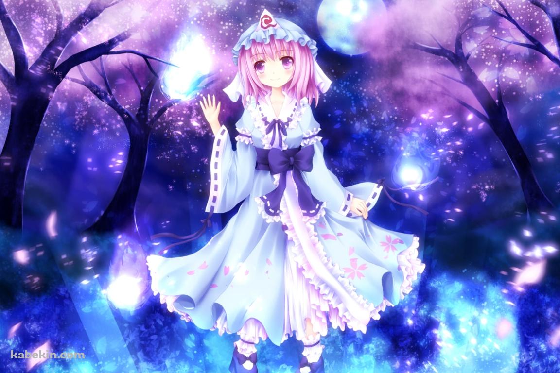 桜と青い炎と西行寺幽々子 / 妖艶 / 東方の壁紙(1152px x 768px) 高画質 PC・デスクトップ用