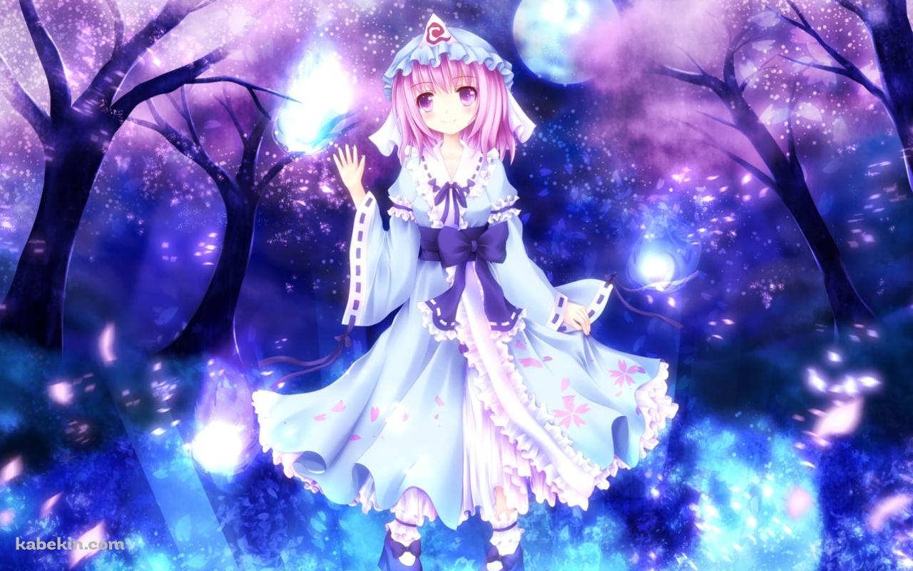 桜と青い炎と西行寺幽々子 / 妖艶 / 東方の壁紙(1280px x 800px) 高画質 PC・デスクトップ用