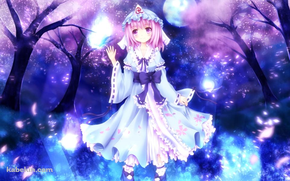桜と青い炎と西行寺幽々子 / 妖艶 / 東方の壁紙(960px x 600px) 高画質 PC・デスクトップ用