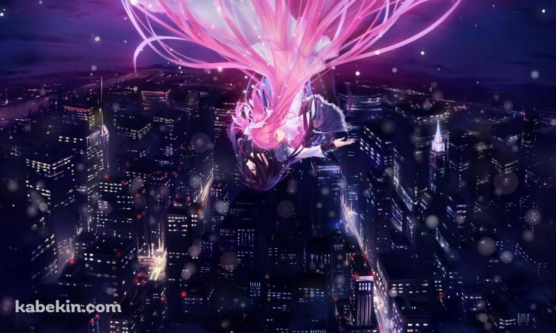 落下する暁美ほむらと鹿目まどか / 大都会 / アルティメットまどか / 魔法少女まどか☆マギカの壁紙(800px x 480px) 高画質 PC・デスクトップ用