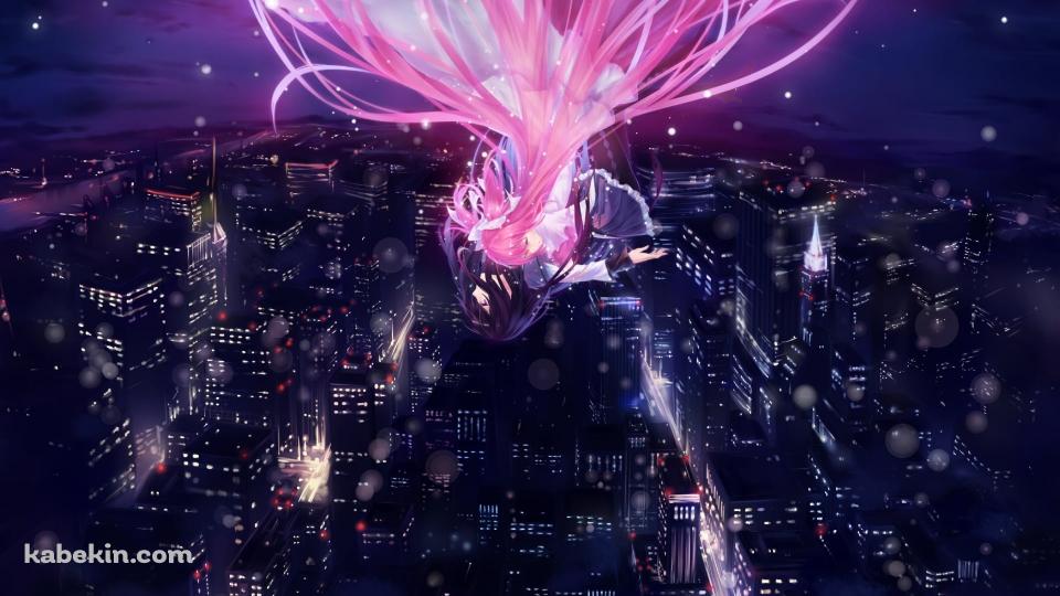 落下する暁美ほむらと鹿目まどか / 大都会 / アルティメットまどか / 魔法少女まどか☆マギカの壁紙(960px x 540px) 高画質 PC・デスクトップ用