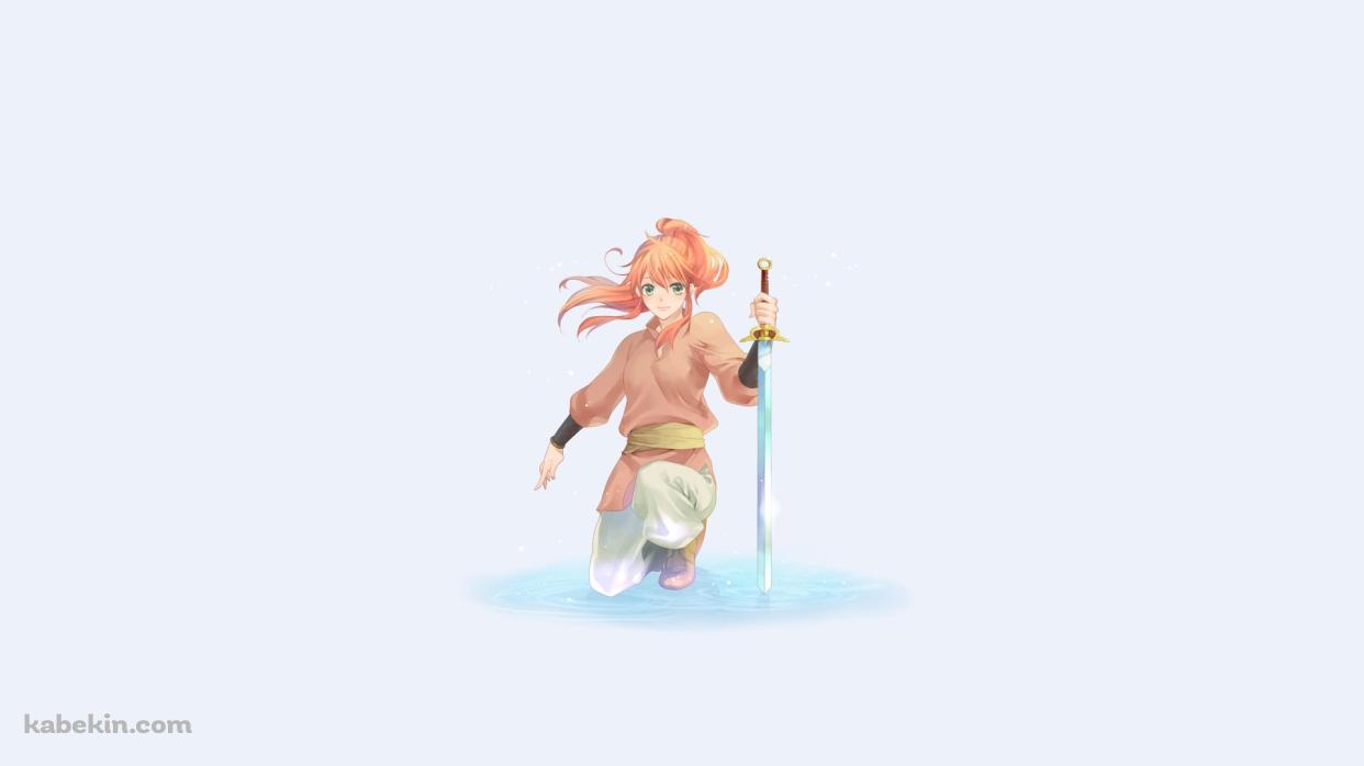片膝をつき剣を持つ中嶋陽子 / 十二国記の壁紙(1242px x 698px) 高画質 PC・デスクトップ用