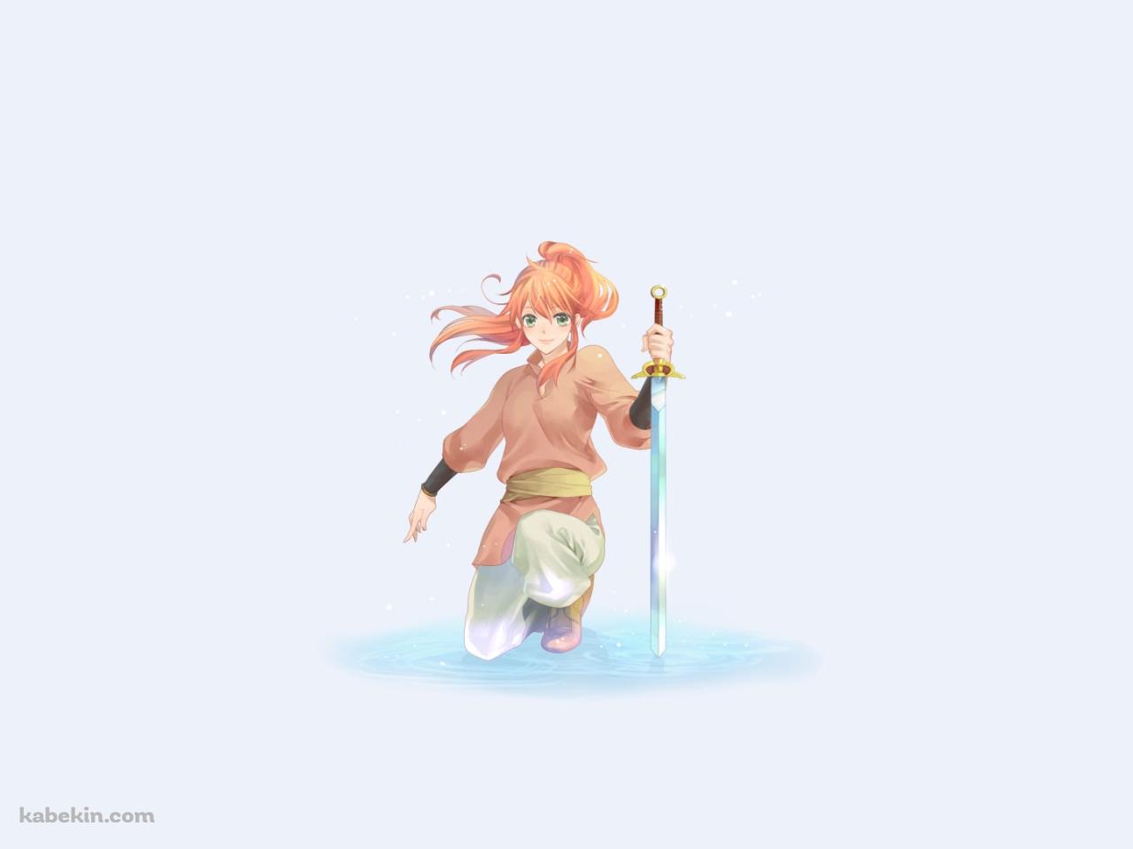 片膝をつき剣を持つ中嶋陽子 / 十二国記の壁紙(1280px x 960px) 高画質 PC・デスクトップ用