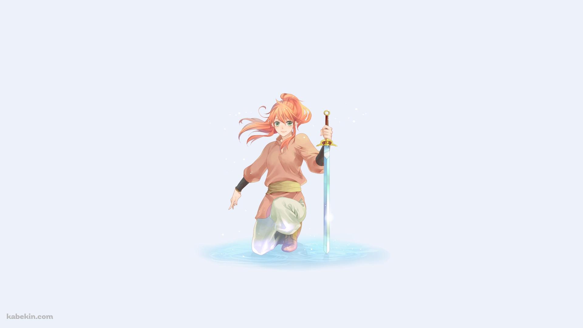 片膝をつき剣を持つ中嶋陽子 / 十二国記の壁紙(1920px x 1080px) 高画質 PC・デスクトップ用