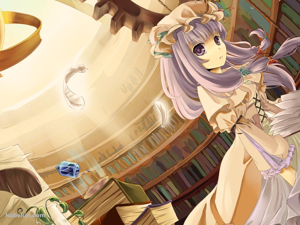 本を読みながらこちらを見つめるパチュリー・ノーレッジ / 紅魔館 / 図書館 / 東方の壁紙(1152px x 864px) 高画質 PC・デスクトップ用