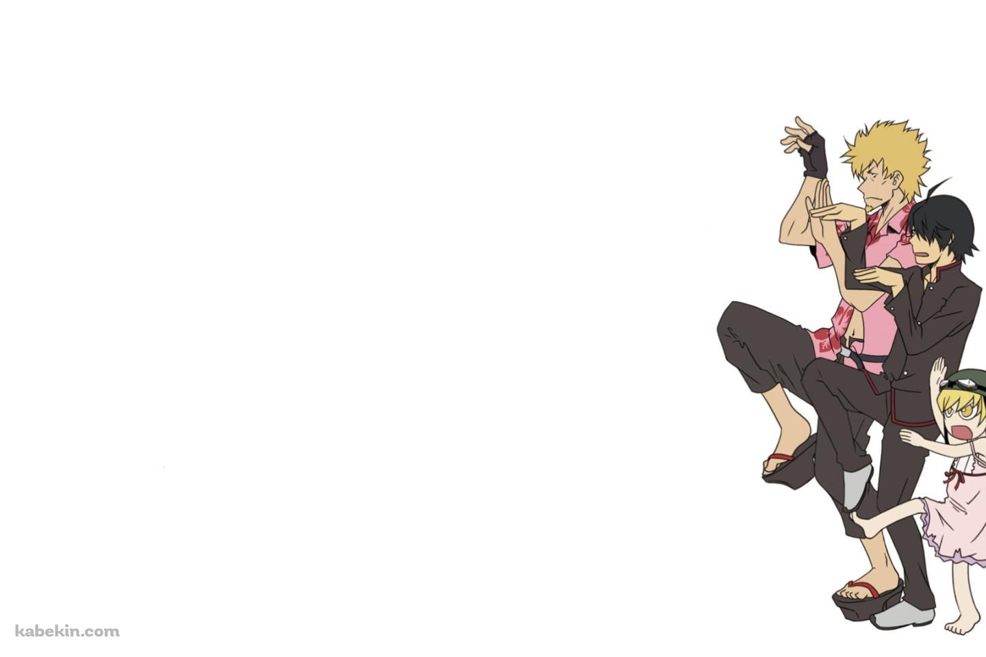 ポーズを取る忍野忍と阿良々木暦と忍野メメ / 化物語の壁紙(1440px x 960px) 高画質 PC・デスクトップ用