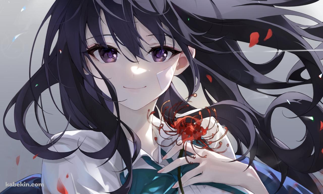 彼岸花を持ち微笑む井ノ上たきな / リコリス・リコイルの壁紙(1280px x 768px) 高画質 PC・デスクトップ用