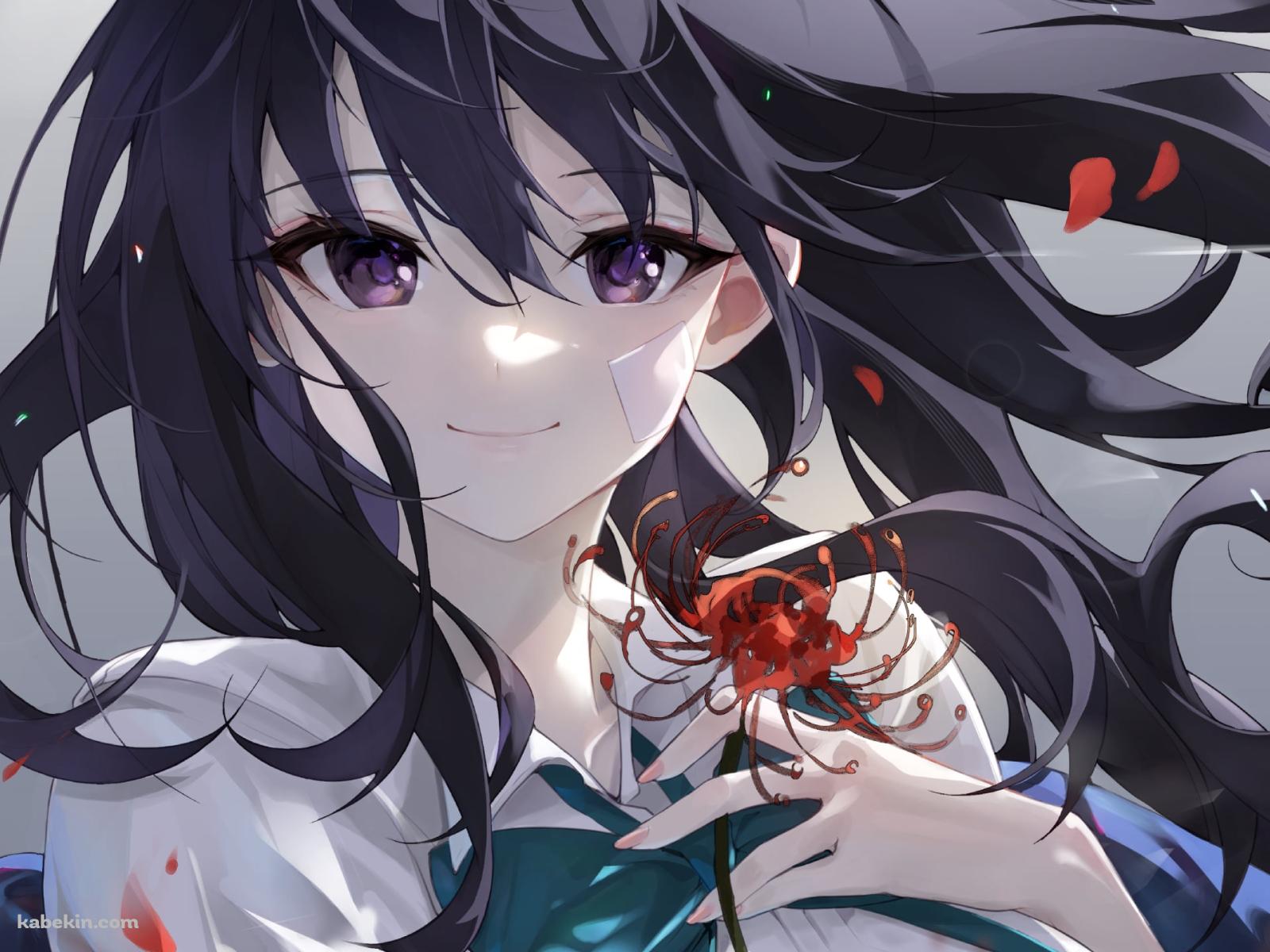 彼岸花を持ち微笑む井ノ上たきな / リコリス・リコイルの壁紙(1600px x 1200px) 高画質 PC・デスクトップ用