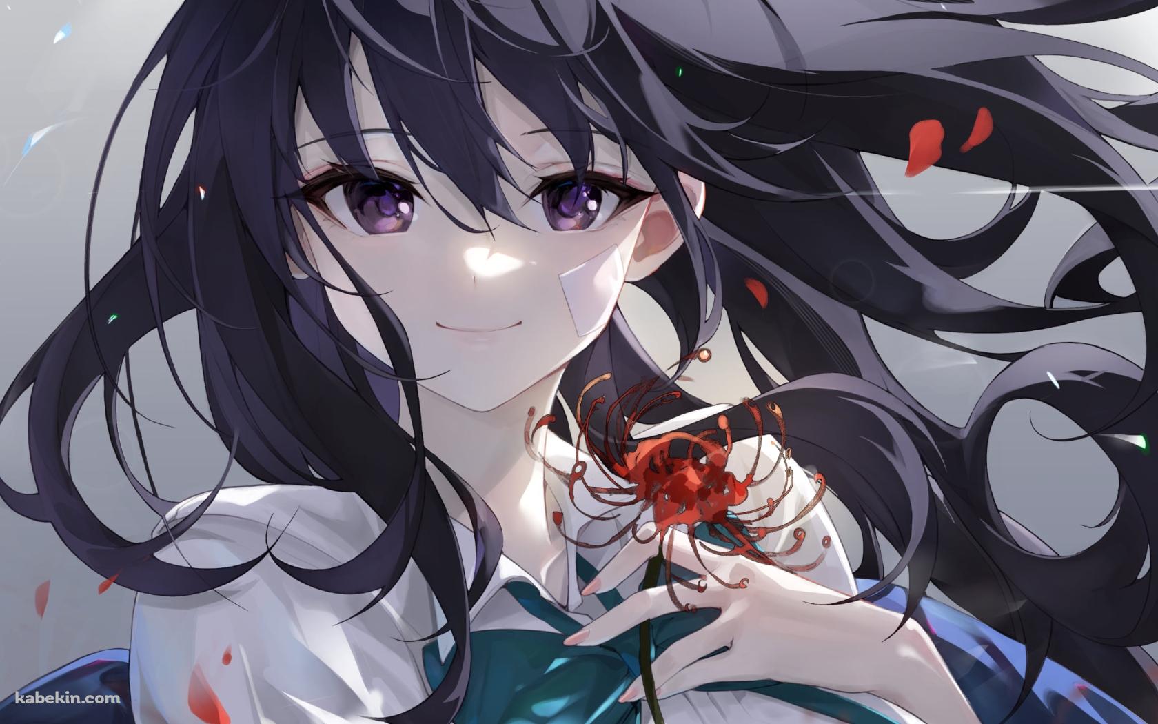彼岸花を持ち微笑む井ノ上たきな / リコリス・リコイルの壁紙(1680px x 1050px) 高画質 PC・デスクトップ用