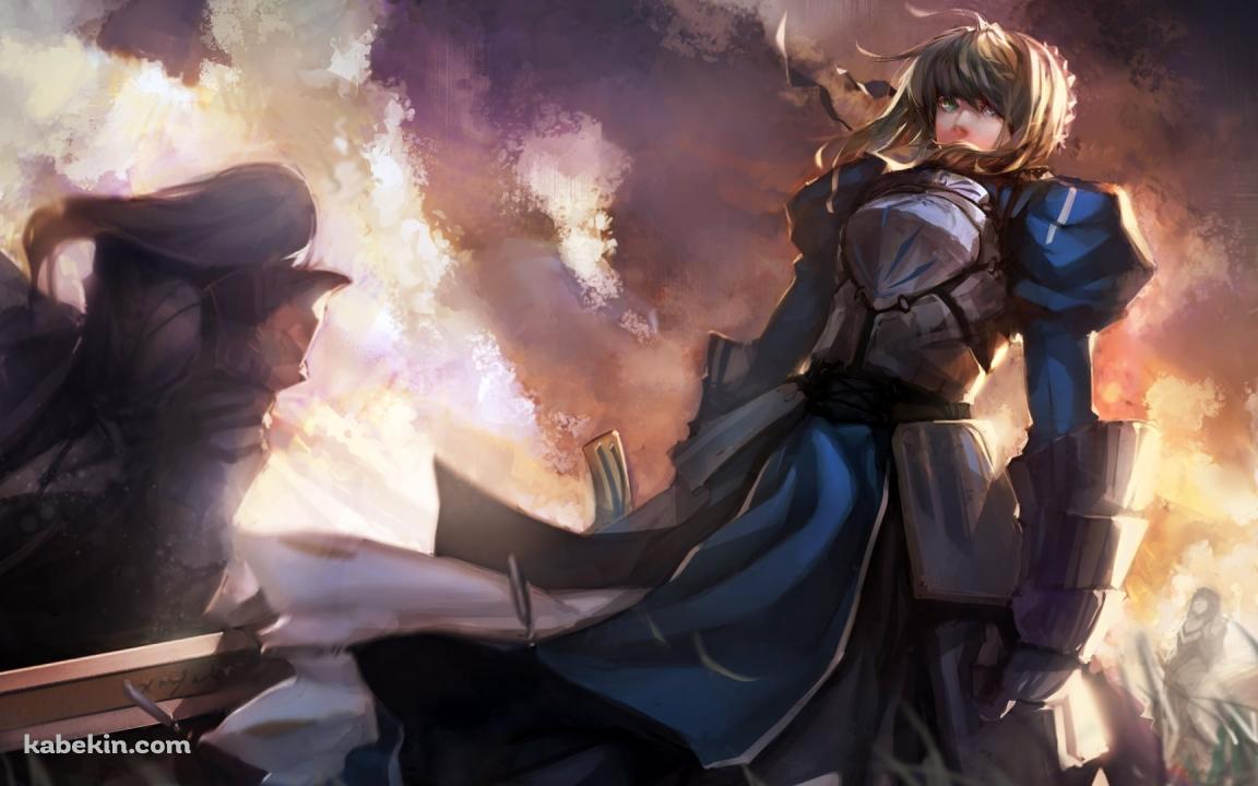 戦場に佇むセイバーとバーサーカーとベディヴィエール / Fateの壁紙(1152px x 720px) 高画質 PC・デスクトップ用