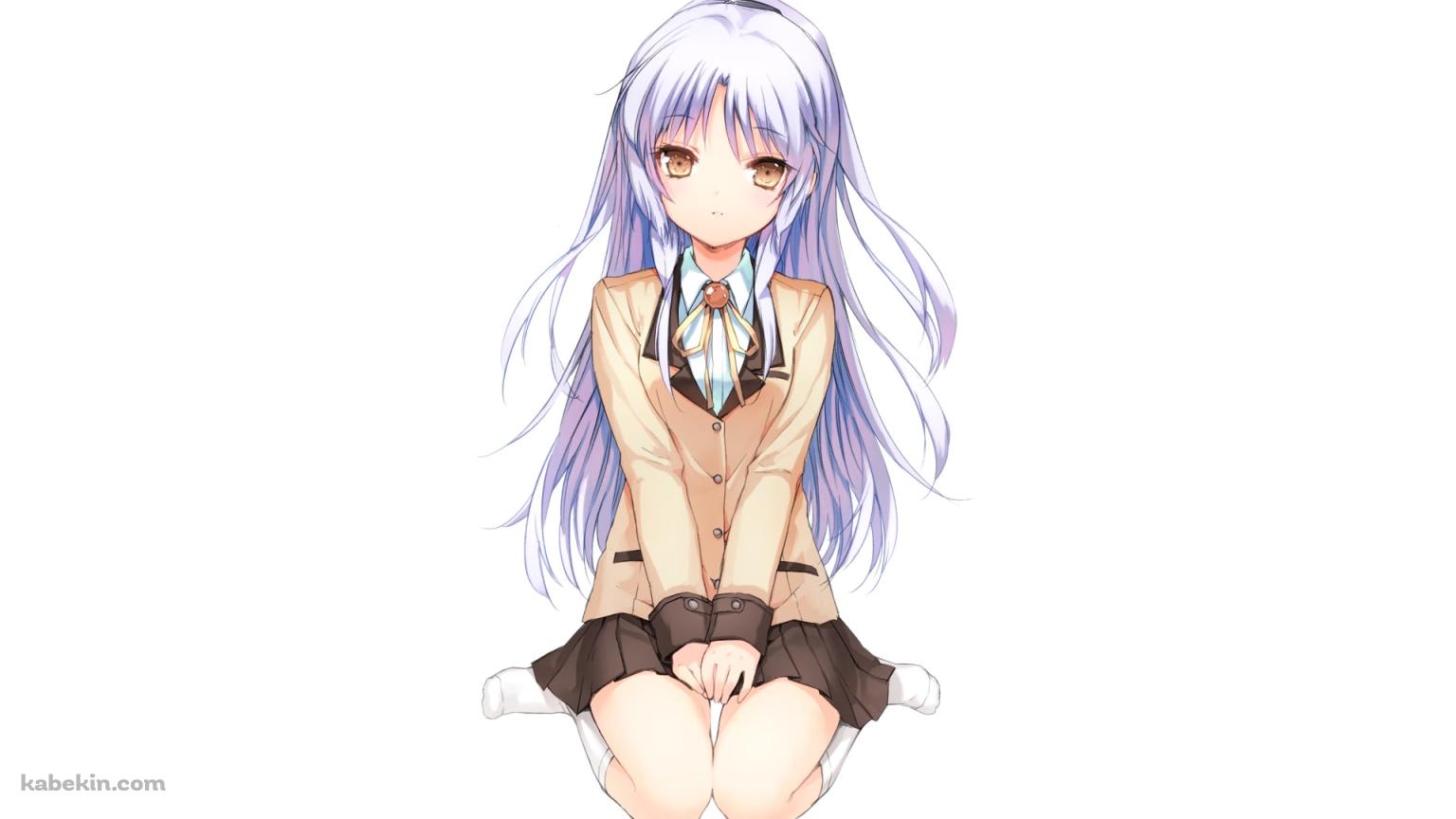 正座をする制服を着た立華奏 / エンジェル ビーツ!の壁紙(1536px x 864px) 高画質 PC・デスクトップ用