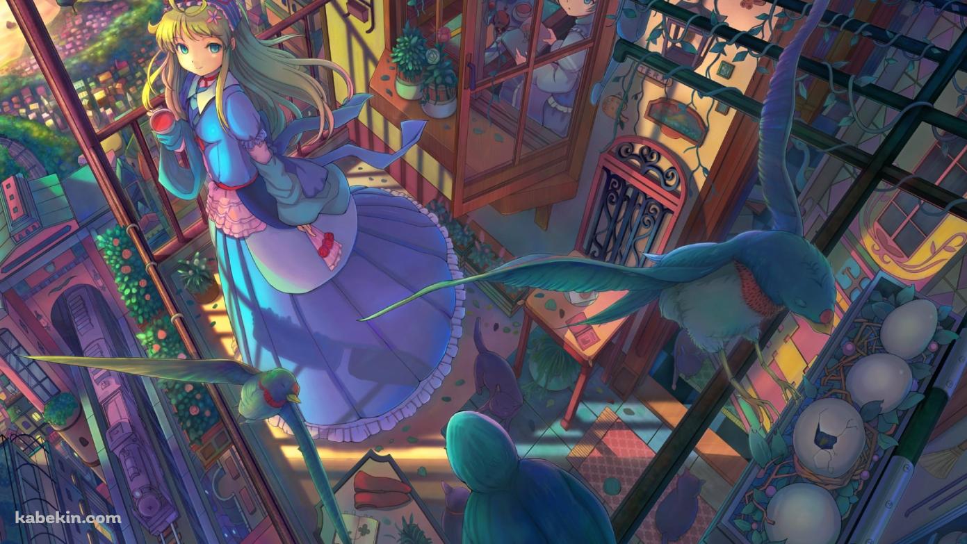 青い鳥と八雲紫と八雲藍 / 東方の壁紙(1391px x 783px) 高画質 PC・デスクトップ用