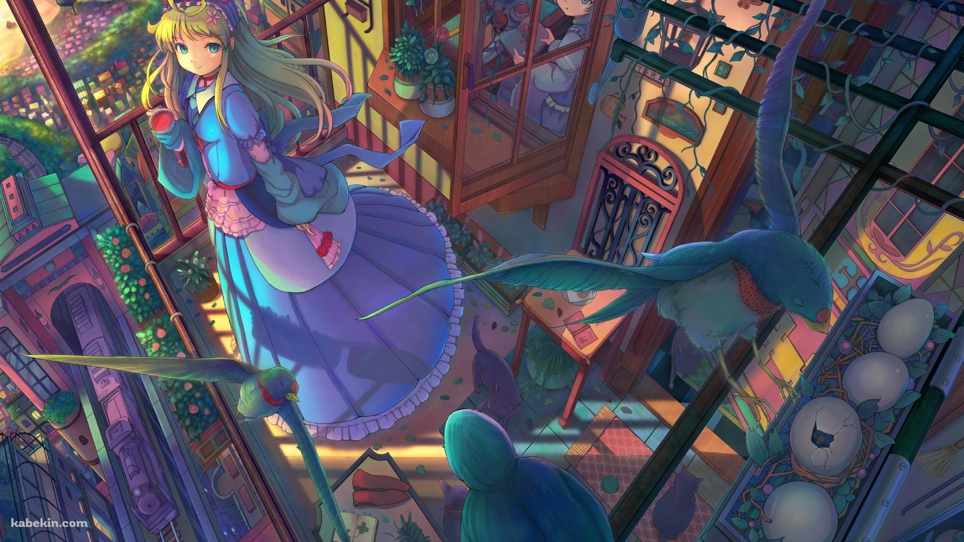 青い鳥と八雲紫と八雲藍 / 東方の壁紙(1920px x 1080px) 高画質 PC・デスクトップ用