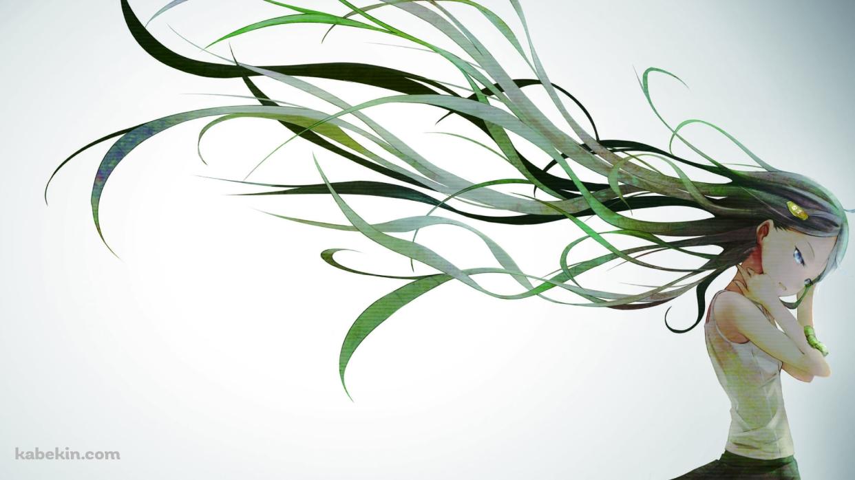 ロングヘア― / 緑の髪色 / 少女の壁紙(1242px x 698px) 高画質 PC・デスクトップ用