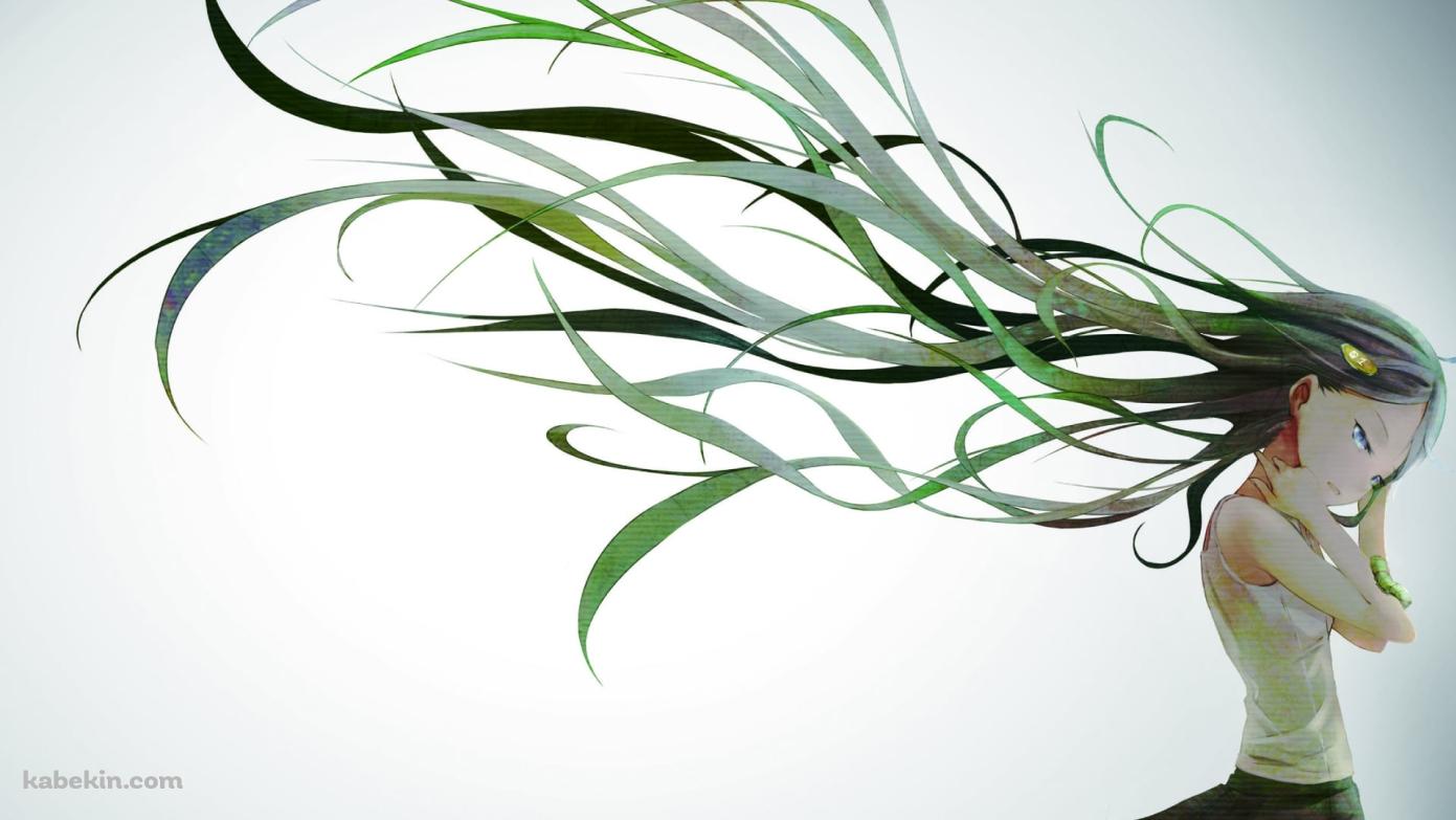 ロングヘア― / 緑の髪色 / 少女の壁紙(1391px x 783px) 高画質 PC・デスクトップ用