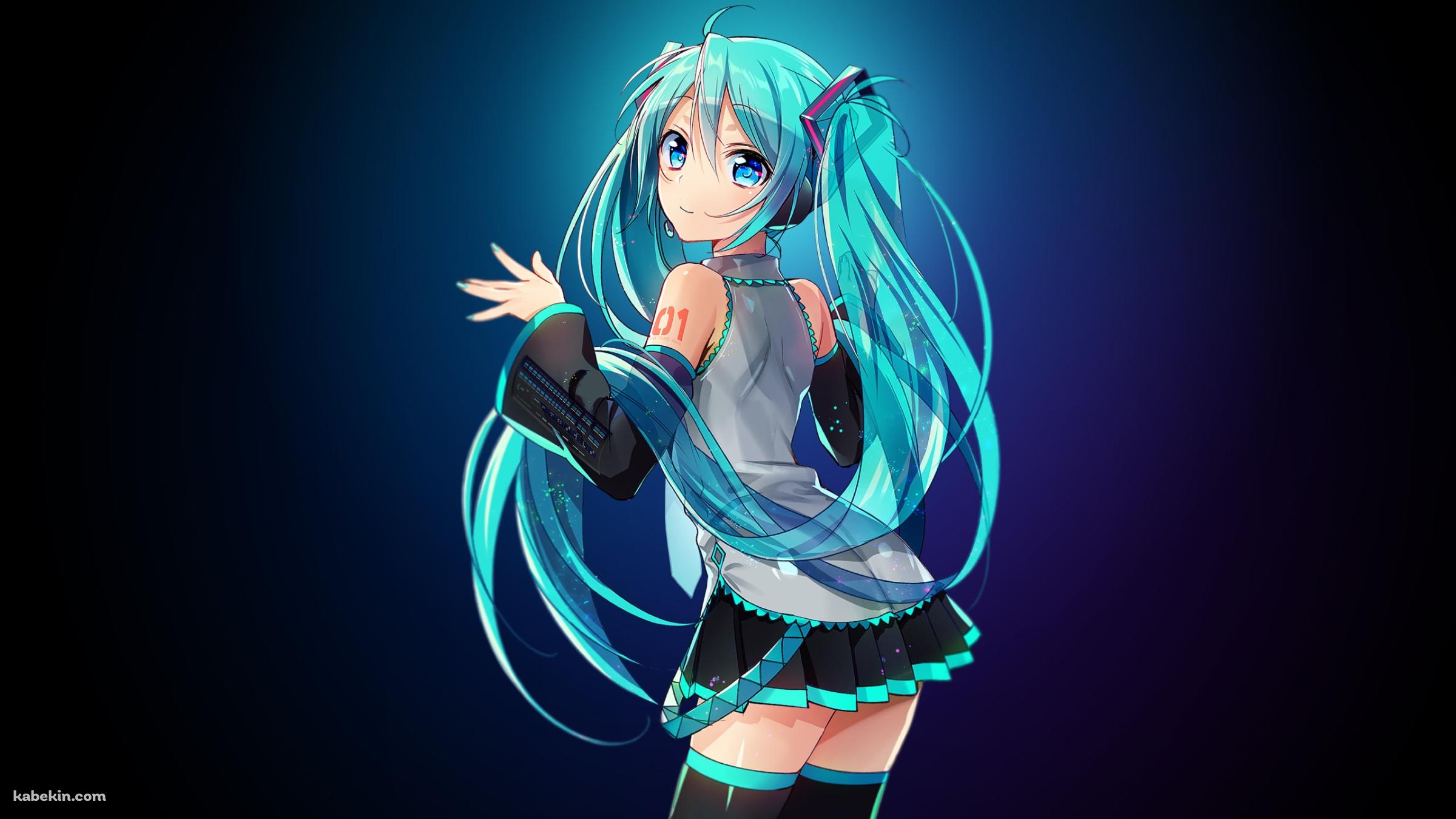 ポーズをする可愛い初音ミク / 後ろ姿 / ボーカロイドの壁紙(2400px x 1350px) 高画質 PC・デスクトップ用
