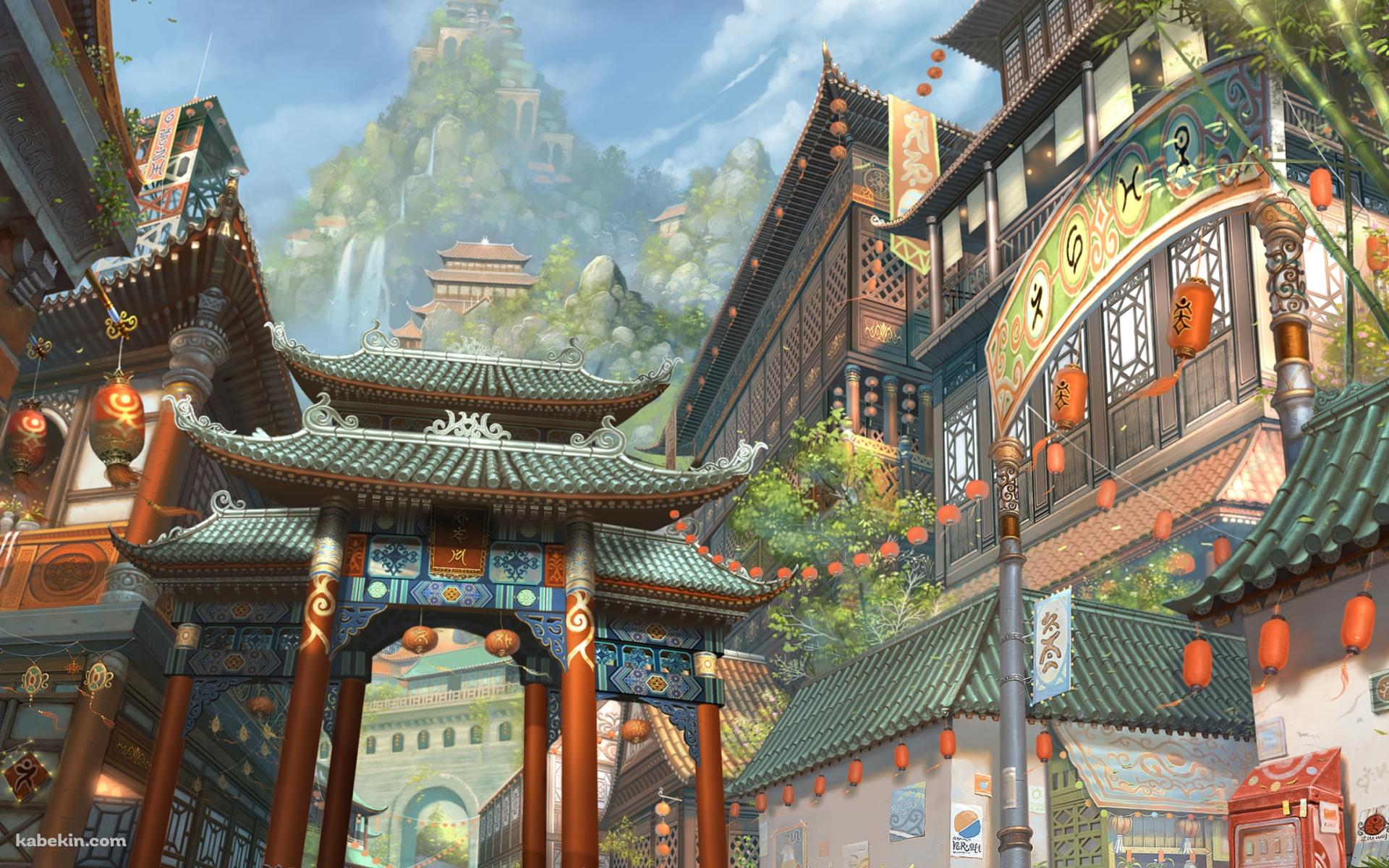 山と綺麗な中国の街並みの壁紙(1920px x 1200px) 高画質 PC・デスクトップ用
