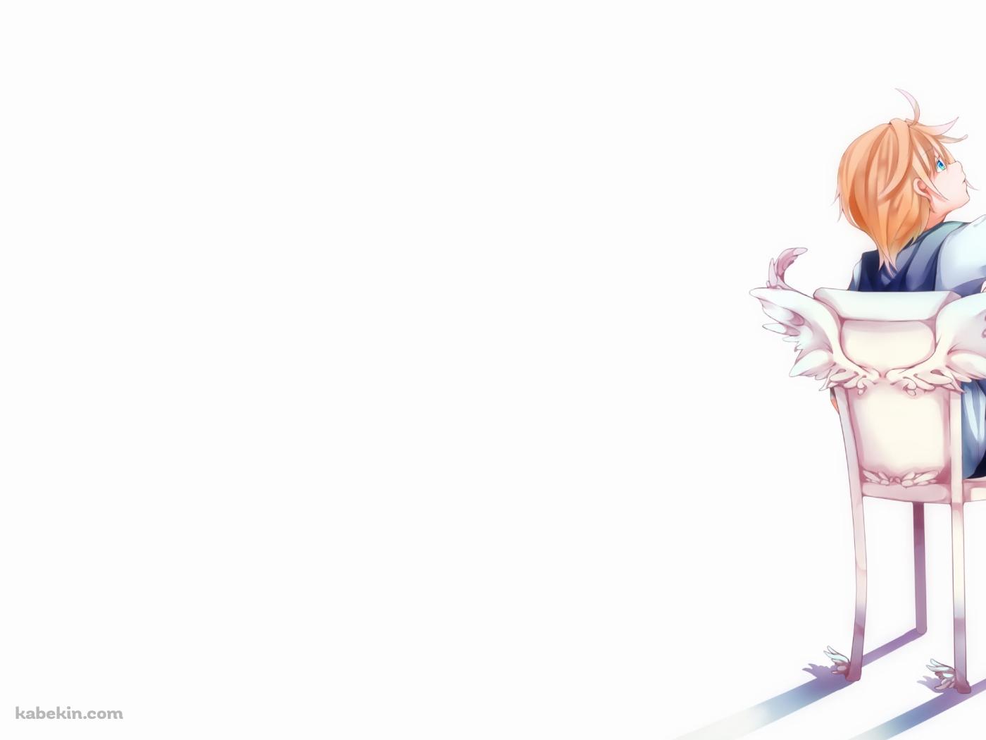 椅子に座り青い鳥と戯れる鏡音レン / ボーカロイドの壁紙(1400px x 1050px) 高画質 PC・デスクトップ用