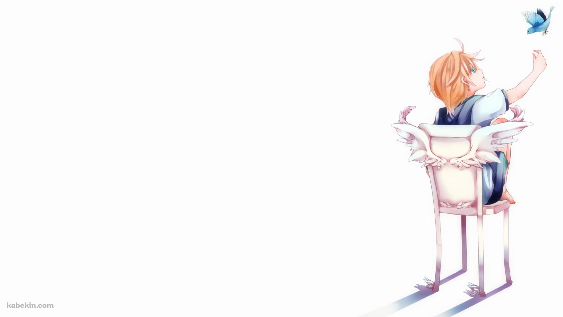 椅子に座り青い鳥と戯れる鏡音レン / ボーカロイドの壁紙(1829px x 1029px) 高画質 PC・デスクトップ用
