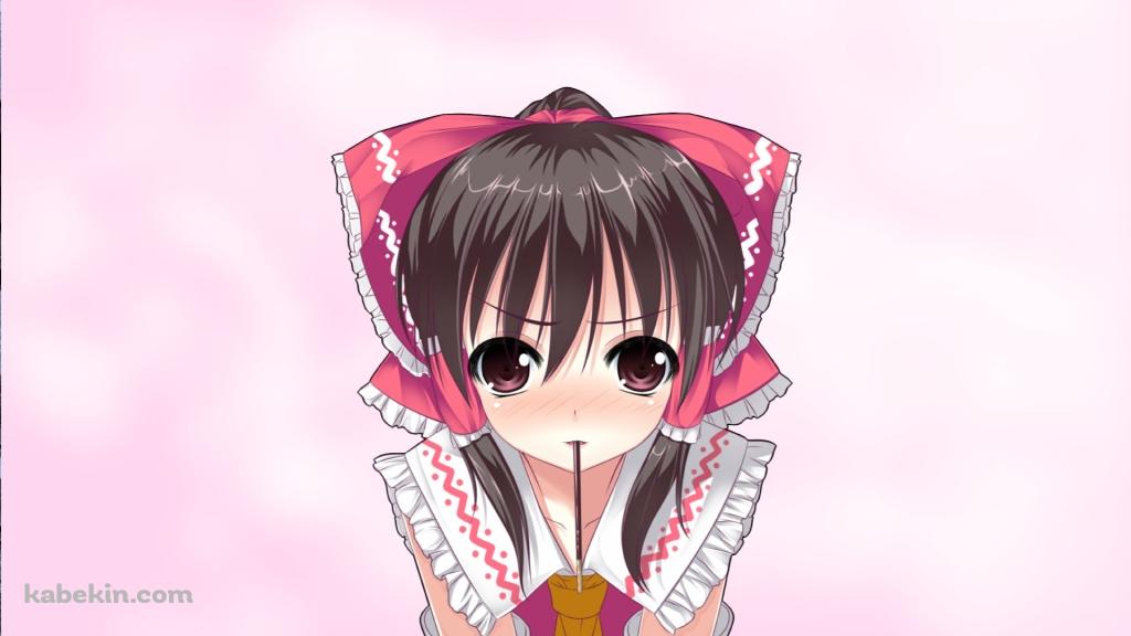 ポッキーを咥える博麗霊夢 / 東方の壁紙(1024px x 576px) 高画質 PC・デスクトップ用