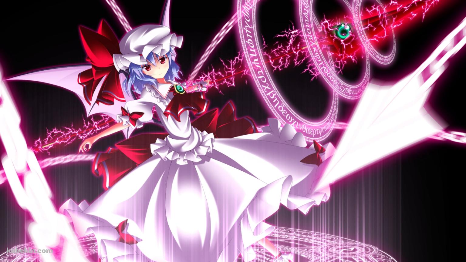 赤く光る槍で攻撃するレミリア・スカーレット / 東方の壁紙(1536px x 864px) 高画質 PC・デスクトップ用