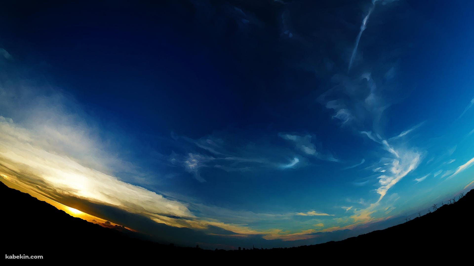 朝焼けと綺麗な青い空の壁紙(1920px x 1080px) 高画質 PC・デスクトップ用
