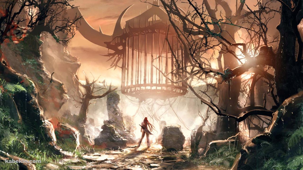 荒野に立つナリコの後ろ姿 / Heavenly Sword 〜ヘブンリーソード〜の壁紙(1280px x 720px) 高画質 PC・デスクトップ用