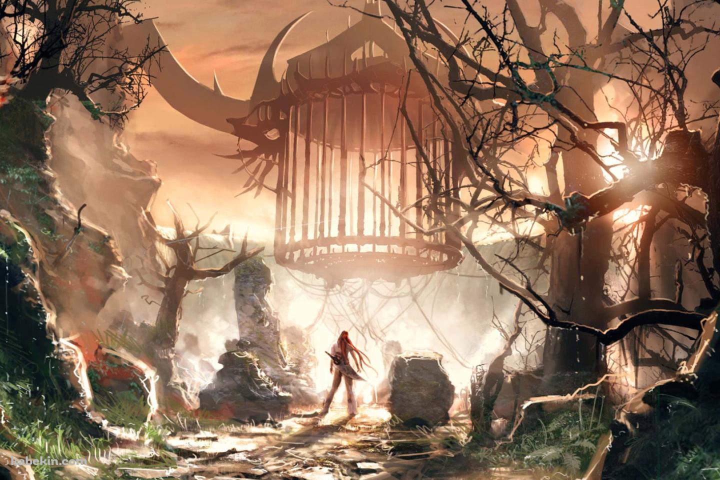 荒野に立つナリコの後ろ姿 / Heavenly Sword 〜ヘブンリーソード〜の壁紙(1440px x 960px) 高画質 PC・デスクトップ用